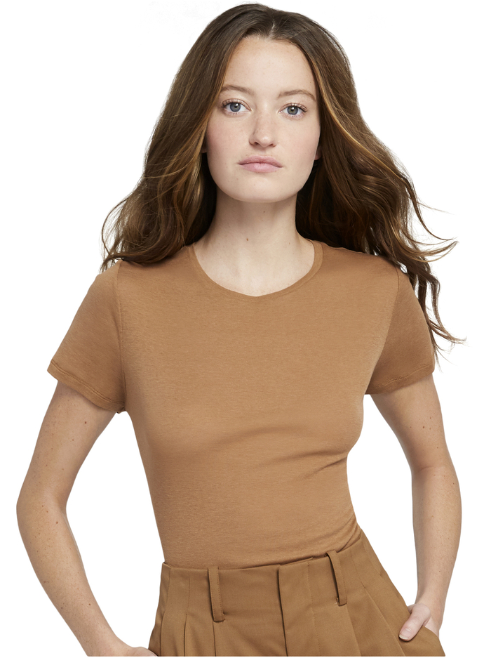 CINDY CLASSIC CROPPED TEE - CAMEL - Alice And Olivia