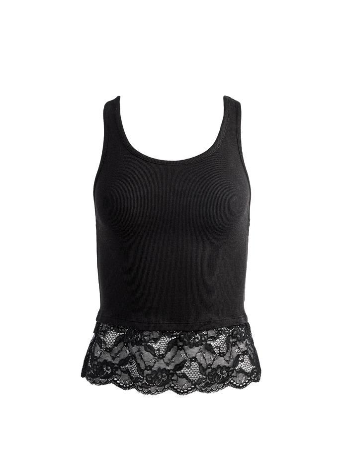 JEMI RIBBED LACE TANK - BLACK/BLACK image 5 - Alice And Olivia