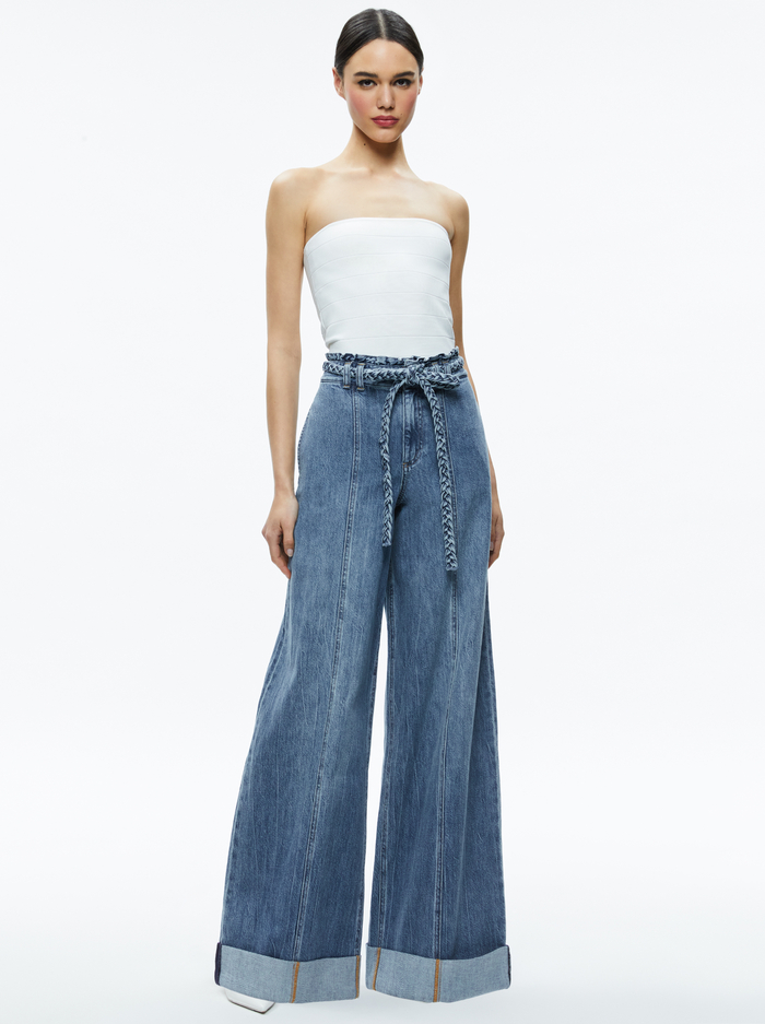 HARRIET WIDE LEG HIGH RISE PAPERBAG JEAN - BROOKLYN BLUE image 3 - Alice And Olivia
