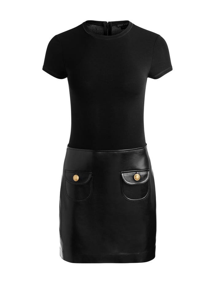 SYDNEY VEGAN MINI DRESS - BLACK image 5 - Alice And Olivia