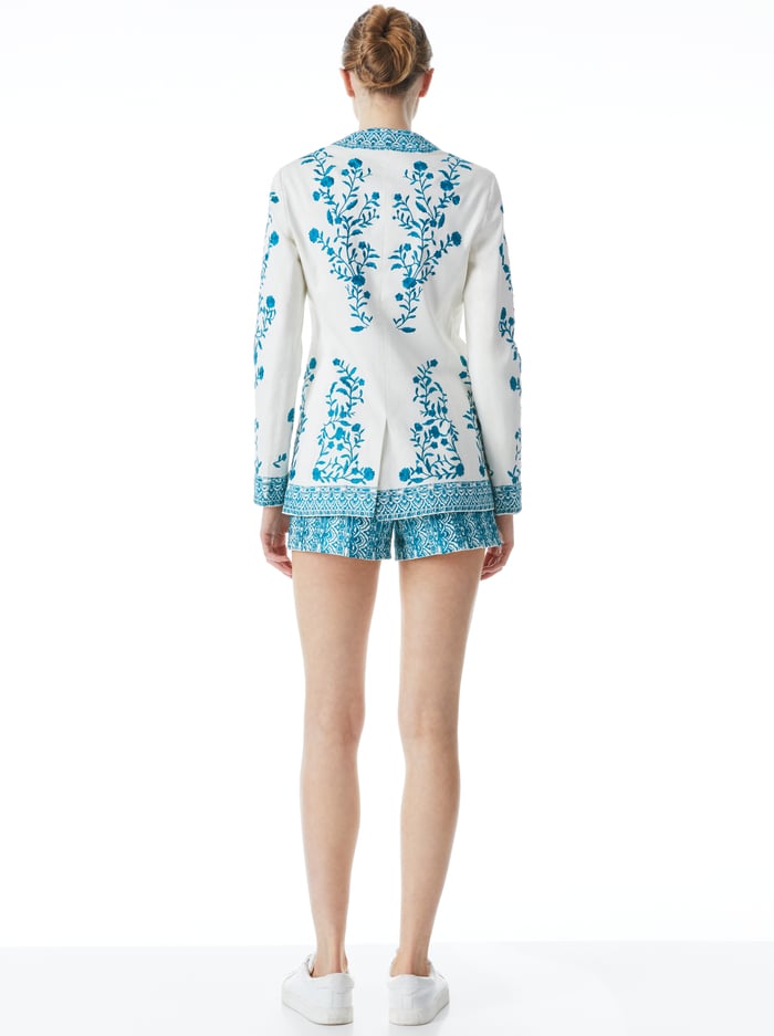 CHRISELLE EMBROIDERED BLAZER - OFF WHITE/OCEAN BLUE image 1 - Alice And Olivia
