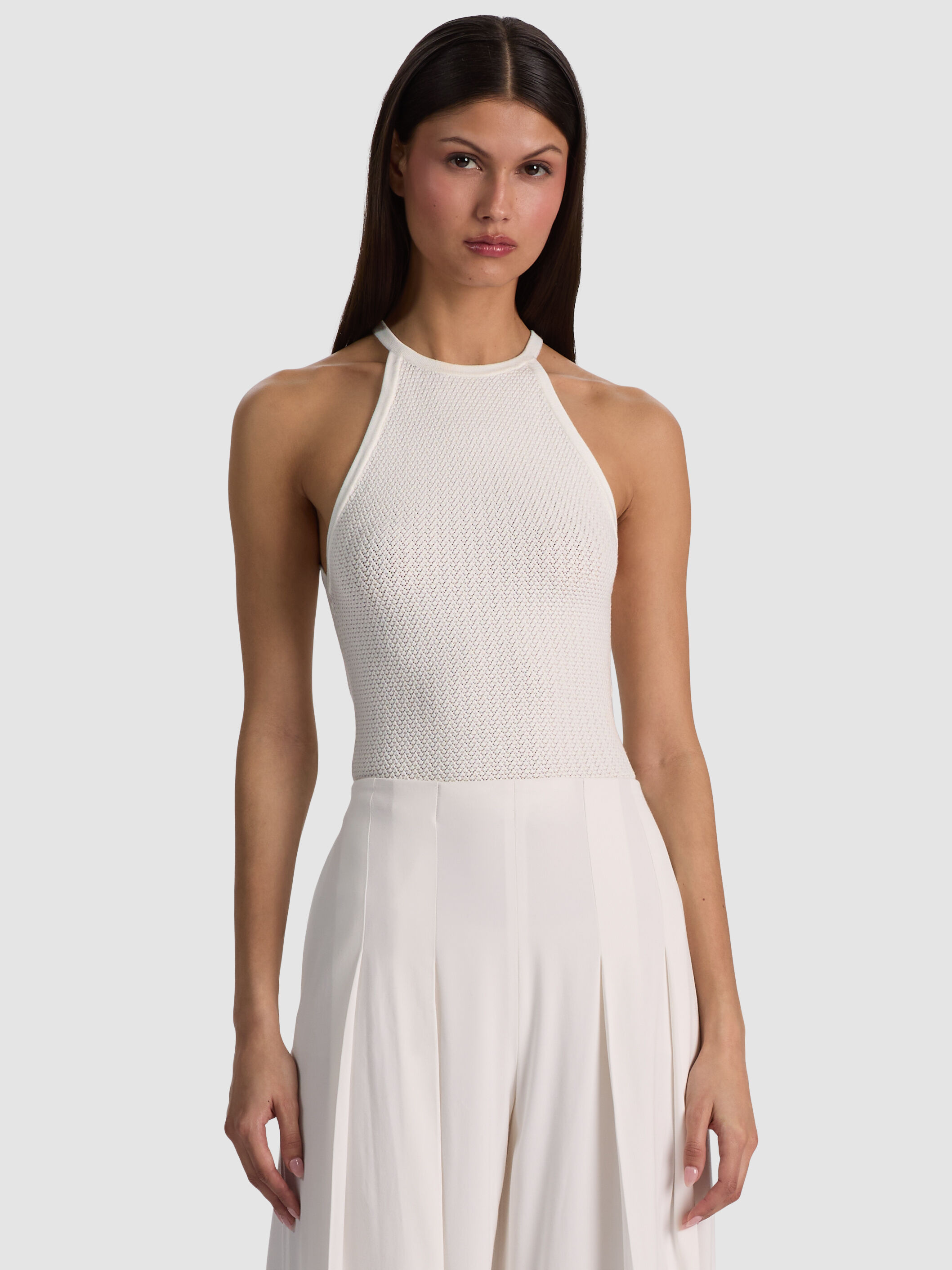 HEIDI POINTELLE TANK in SOFT WHITE | ALICE + OLIVIA