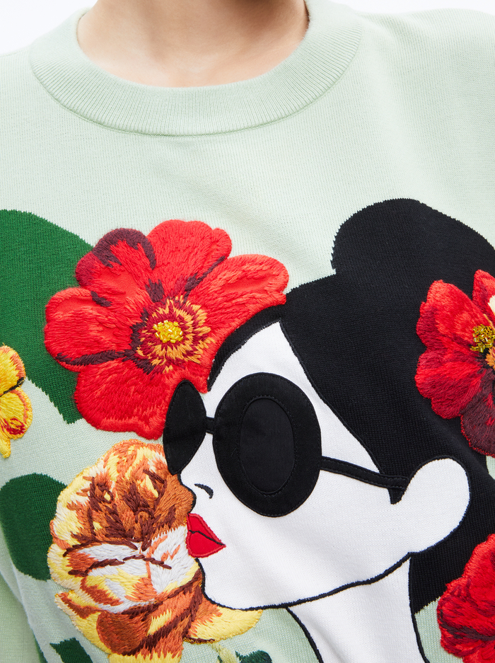 GLEESON STACE FACE PULLOVER - GREEN TEA/MULTI image 3 - Alice And Olivia