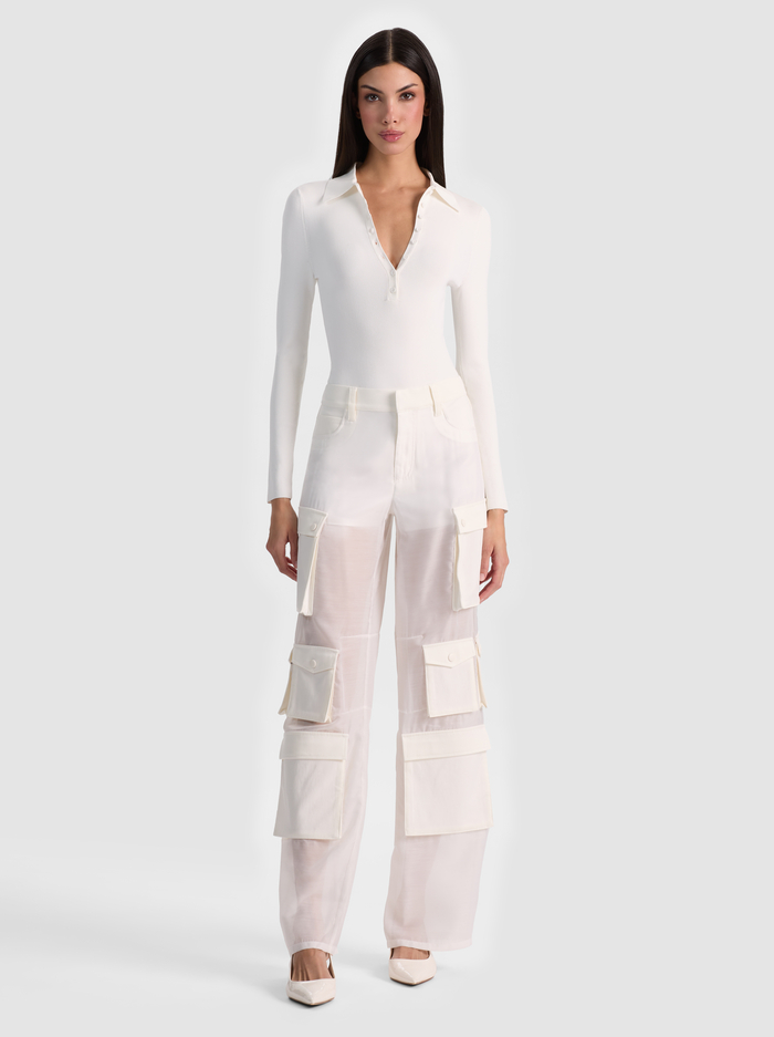 OLYMPIA SHEER COMBO CARGO PANT - OFF WHITE image 1 - ALICE + OLIVIA