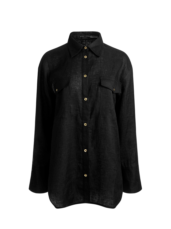 FINELY OVERSIZED LINEN BUTTON DOWN - BLACK image 5 - ALICE + OLIVIA