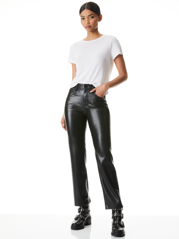 AMAZING VEGAN LEATHER BOYFRIEND PANT - BLACK image 4 - Alice And Olivia