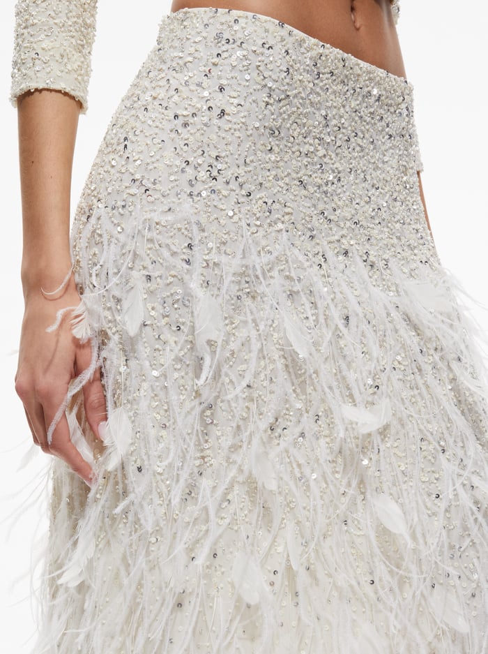 ASHTON EMBELLISHED FEATHER SKIRT - ECRU/ECRU image 3 - Alice And Olivia