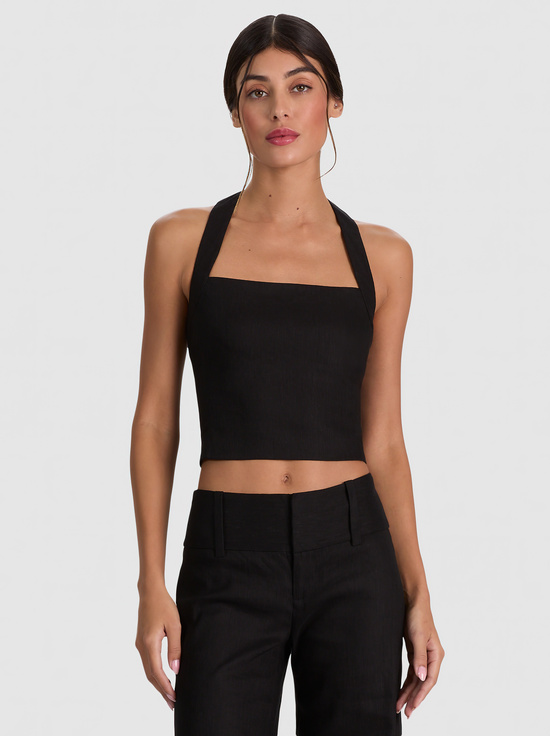 BLACK-FIONA LINEN HALTER TOP