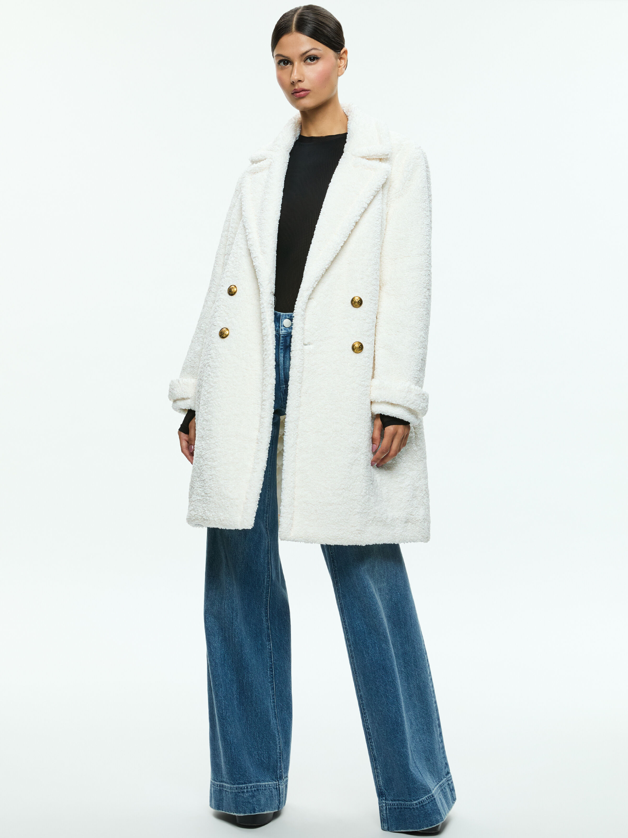 Double breasted teddy faux fur coat store