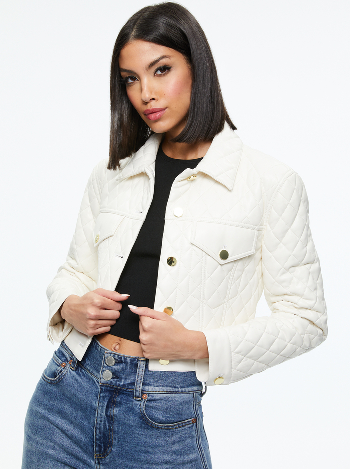 CHLOE QUILTED VEGAN LEATHER CROPPED JACKET - ECRU - Alice And Olivia