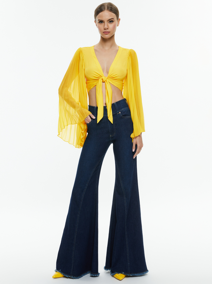ROCHELLE TIE FRONT PLEATED CROP TOP - HAPPY YELLOW image 1 - Alice And Olivia