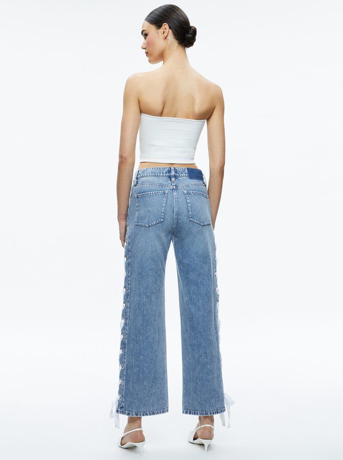 REITA MID RISE JEAN WITH TIE SIDE SEAM - SULLIVAN VINTAGE BLUE image 2 - Alice And Olivia