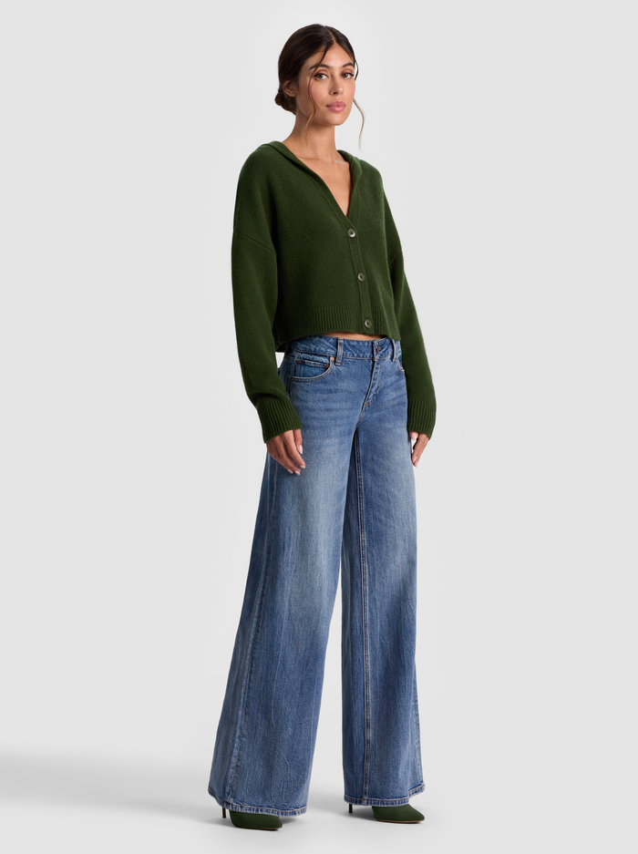 COREY HOODED CASHMERE CARDIGAN - DARK OLIVE image 4 - Alice And Olivia