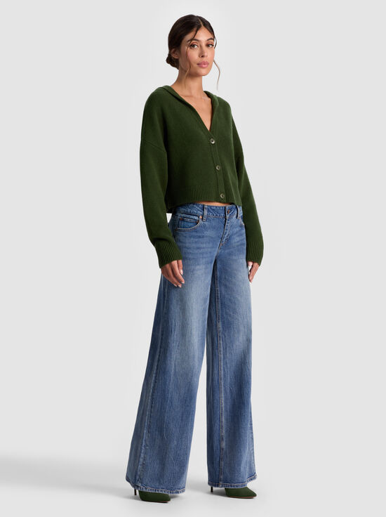 DARK OLIVE-COREY HOODED CASHMERE CARDIGAN