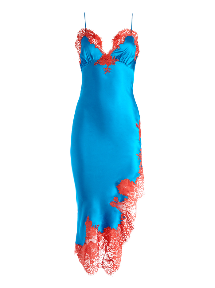 KERR LACE TRIM ASYMMETRICAL SLIP MIDI DRESS - OCEAN FLOOR image 5 - ALICE + OLIVIA
