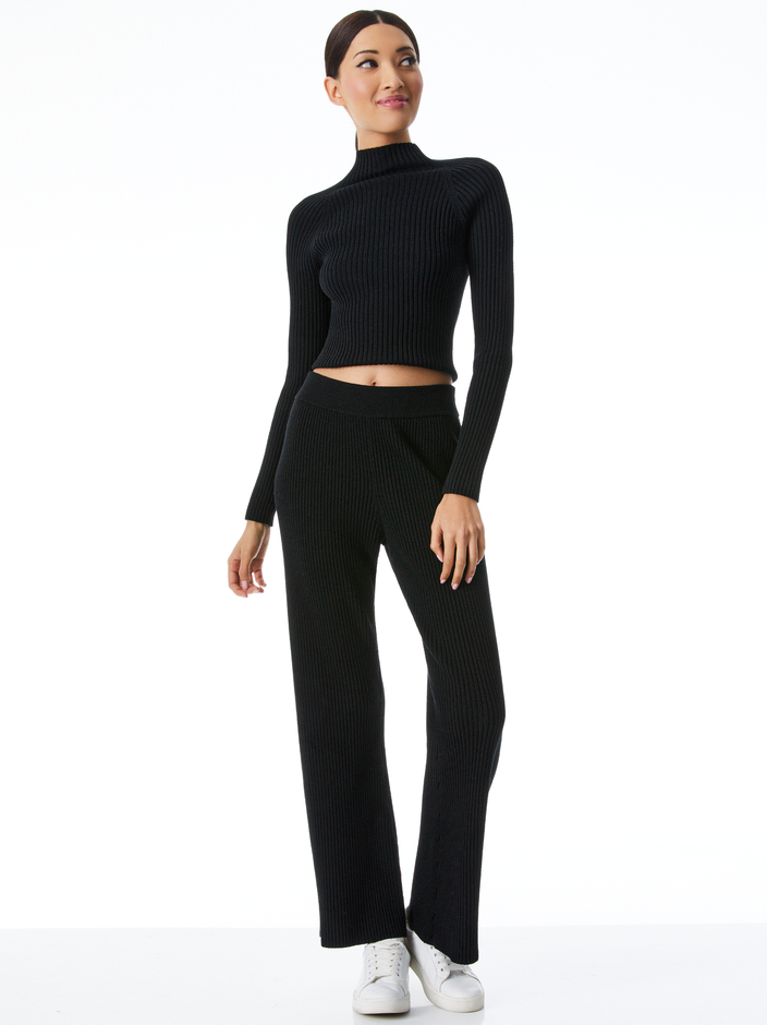 Women Half Turtleneck Pleated Pullover And Wide Leg Pants