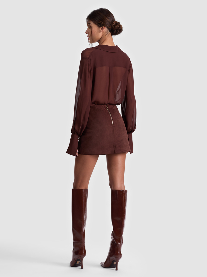 RILEY SUEDE MINI SKIRT - DARK CHOCOLATE image 2 - ALICE + OLIVIA