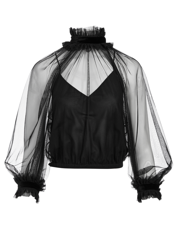 ALEXIA RUFFLE NECK CROP TOP - BLACK image 5 - Alice And Olivia