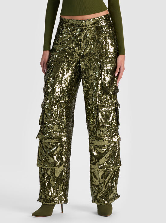 DARK OLIVE-OLYMPIA SEQUIN CARGO PANT