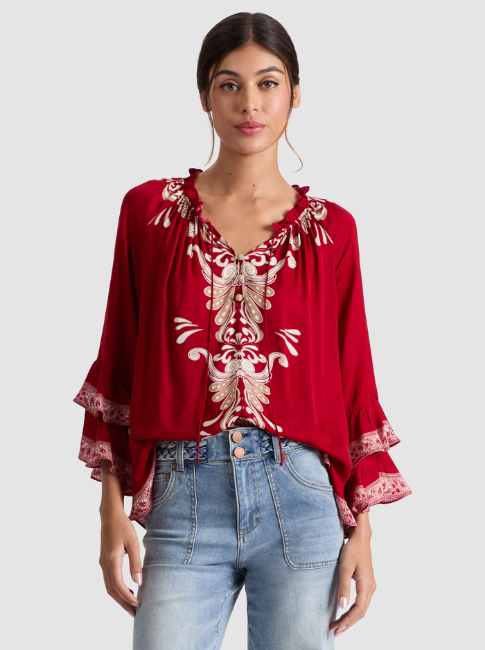 LEONORA TUNIC TOP - SERENADE DARK CHERRY - Alice And Olivia