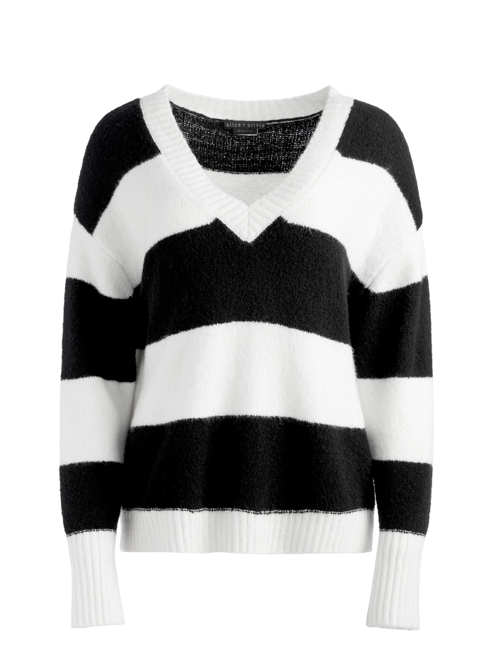 TIEL V-NECK PULLOVER - ECRU/BLACK image 5 - Alice And Olivia
