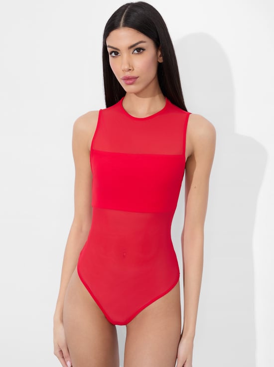 BRIGHT RUBY-BANDEAU SLEEVELESS BODYSUIT