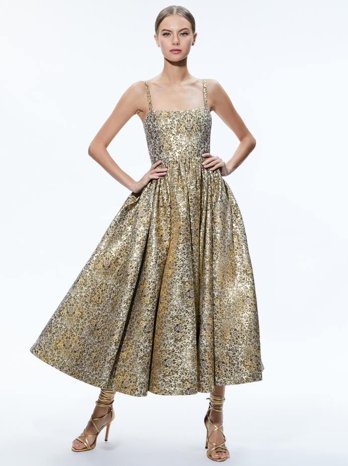 FAY MIDI DRESS - CHAMPAGNE MULTI image 2 - Alice And Olivia