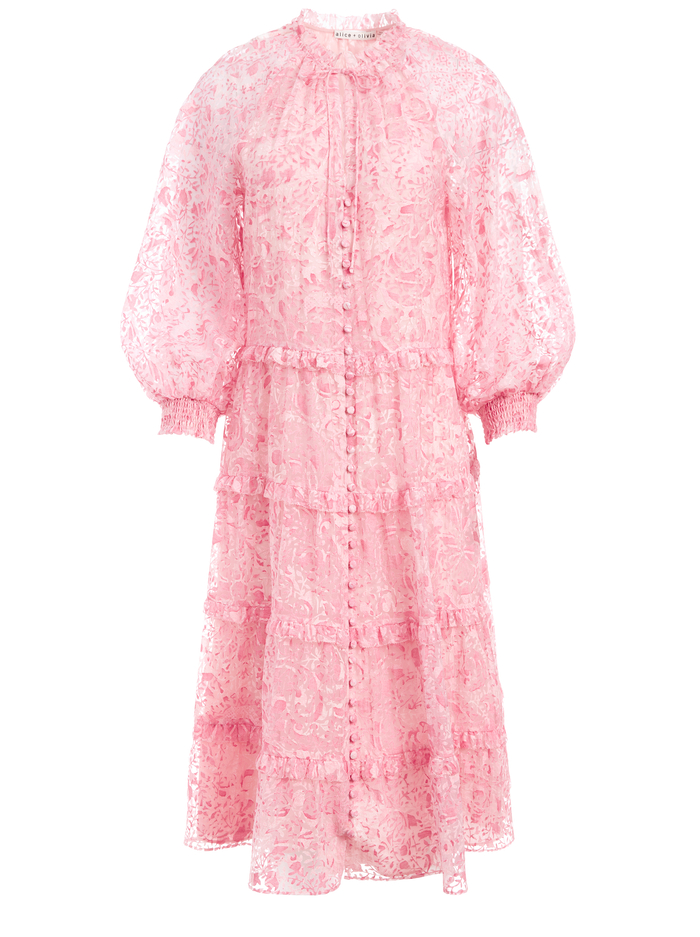 LAYLA BUTTON FRONT MIDI DRESS - FOREVER YOURS ENGLISH ROSE image 5 - Alice And Olivia