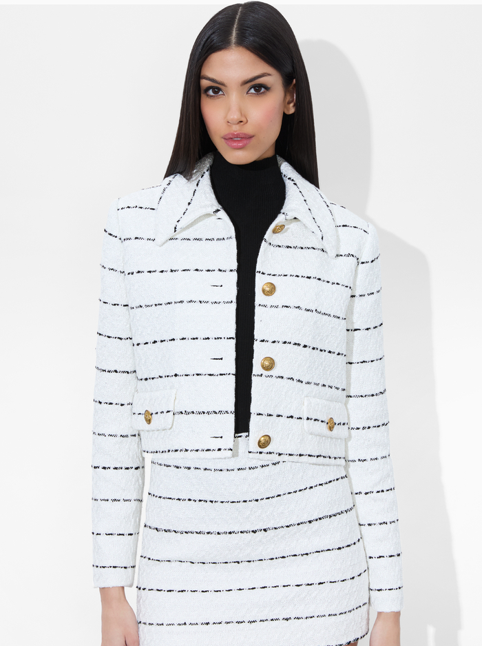 DENYSON BOXY JACKET - OFF WHITE/BLACK - Alice And Olivia