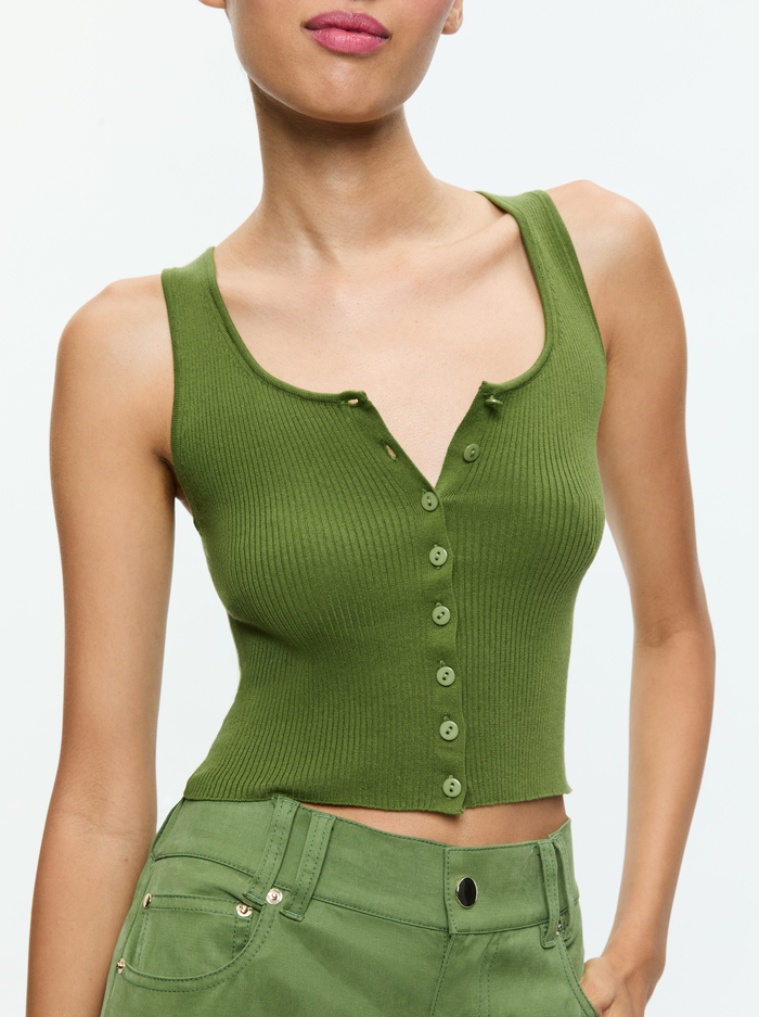 DARYN BUTTON THROUGH CROPPED TANK - AVOCADO image 3 - Alice And Olivia