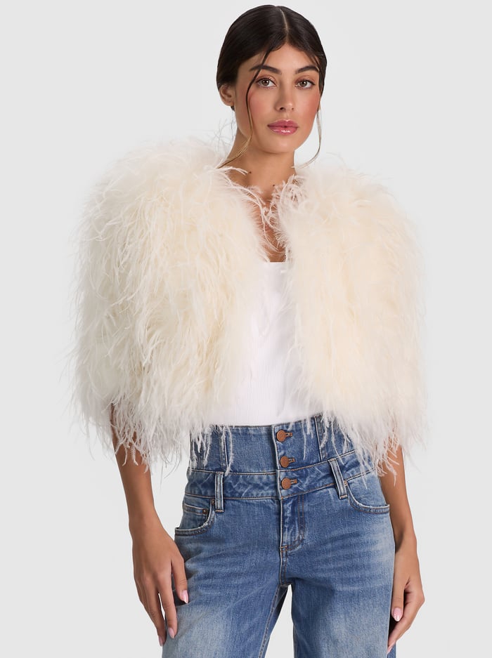 KIDMAN FEATHERED JACKET - ECRU - ALICE + OLIVIA