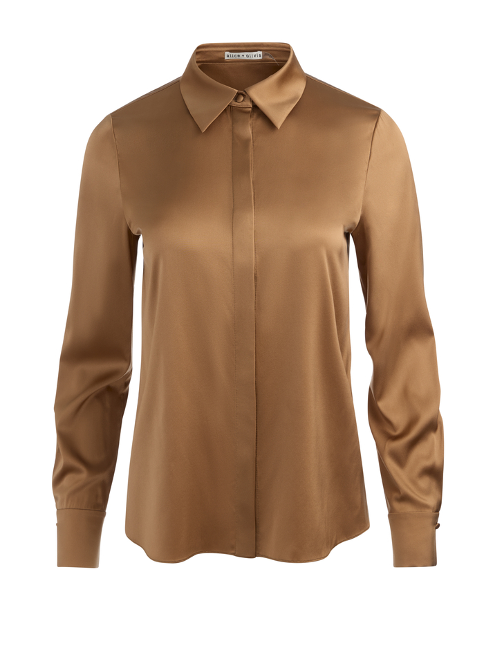 BRADY SILK BLOUSE - TAN image 5 - ALICE + OLIVIA