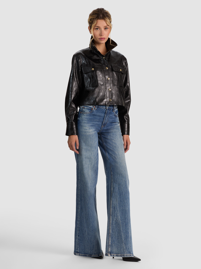 JAMES VEGAN FUNNEL NECK PARKA - BLACK image 4 - ALICE + OLIVIA