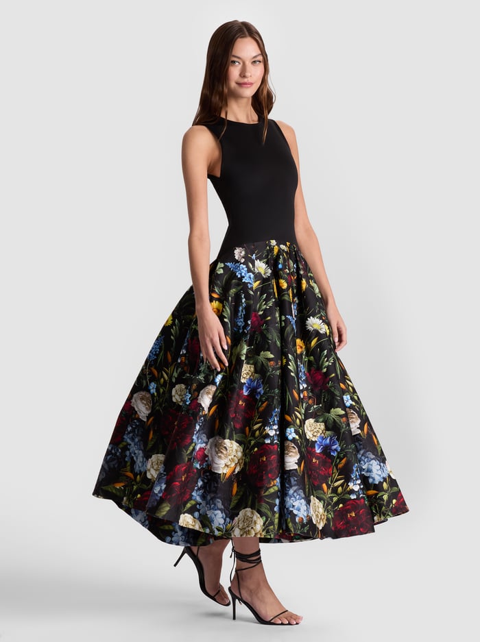 ADLEY DROP WAIST MIDI DRESS - SOCIAL HOUR BLACK image 3 - Alice And Olivia