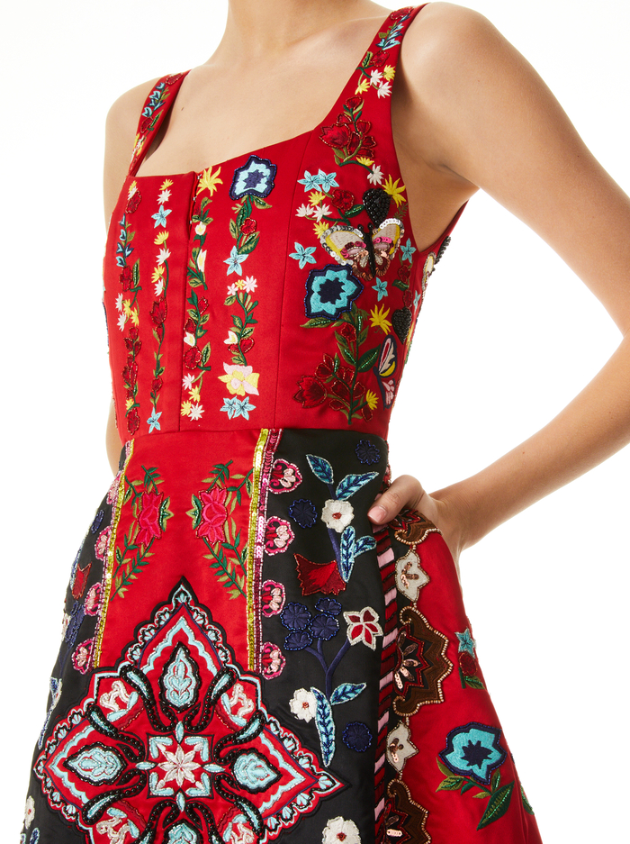 PAM EMBELLISHED CORSET GOWN - BRIGHT POPPY/ MULTI image 3 - Alice And Olivia