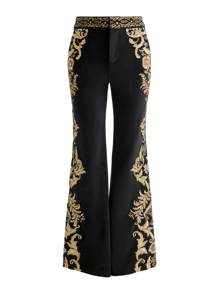 DYLAN EMBROIDERED VELVET PANT - BLACK/GOLD image 5 - Alice And Olivia