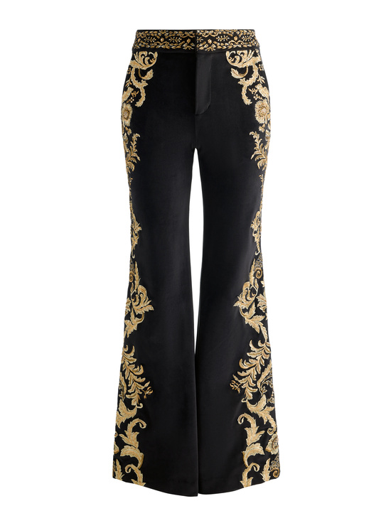BLACK/GOLD-DYLAN EMBROIDERED VELVET PANT
