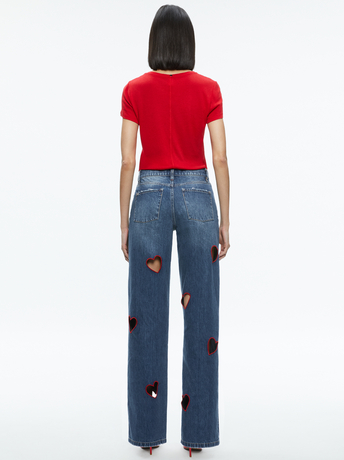 KARRIE EMBROIDERED HEART CUTOUT JEAN