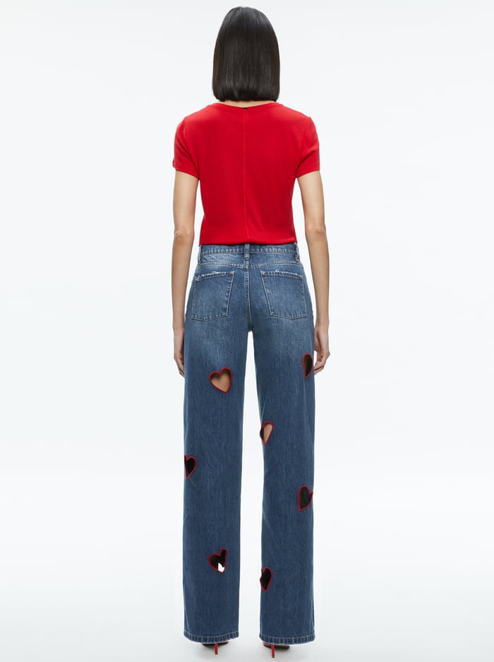 KARRIE EMBROIDERED HEART CUTOUT JEAN - TRUE BLUES DARK image 1 - Alice And Olivia