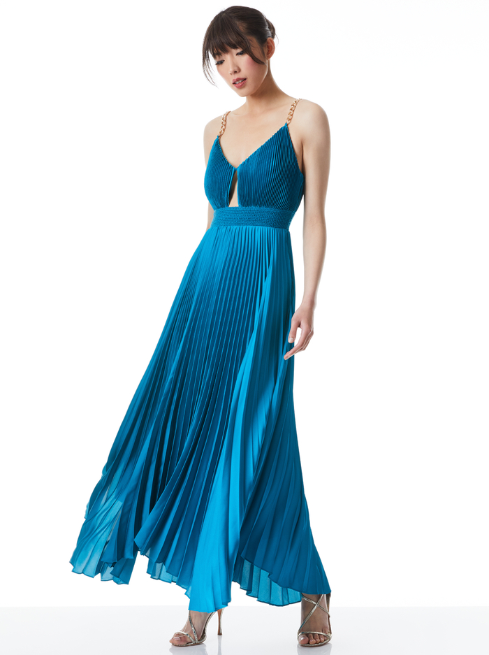 GLORIA CHAIN STRAP PLEATED MAXI DRESS - OCEAN BLUE image 2 - Alice And Olivia