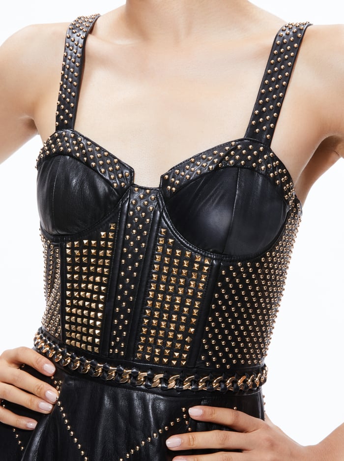 JERLENE STUDDED VEGAN LEATHER CORSET GOWN - BLACK image 3 - Alice And Olivia
