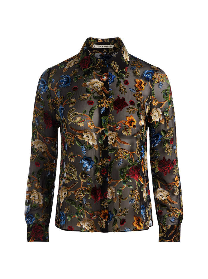 WILLA SILK BLOUSE - TAPESTRY TRAILS SM BLACK image 5 - Alice And Olivia