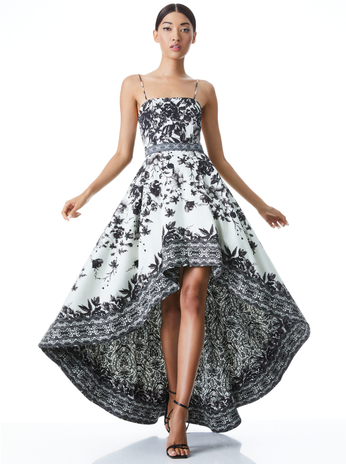 FLORENCE HIGH LOW GOWN - FORGET ME NOT BLK MULTI image 2 - Alice And Olivia
