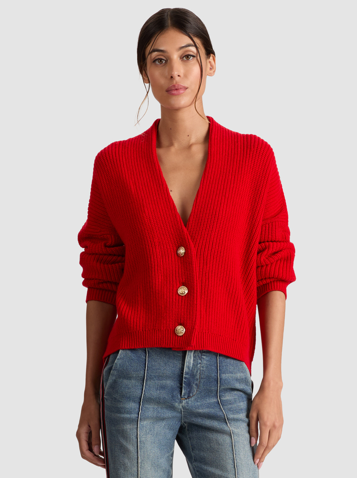 HOLDEN FOLDBACK CARDIGAN - PERFECT RUBY - Alice And Olivia