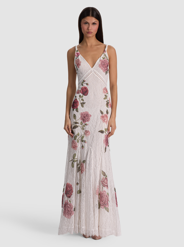 NISA LACE MAXI GOWN - GARDEN GOSSIP OFF WHITE - ALICE + OLIVIA