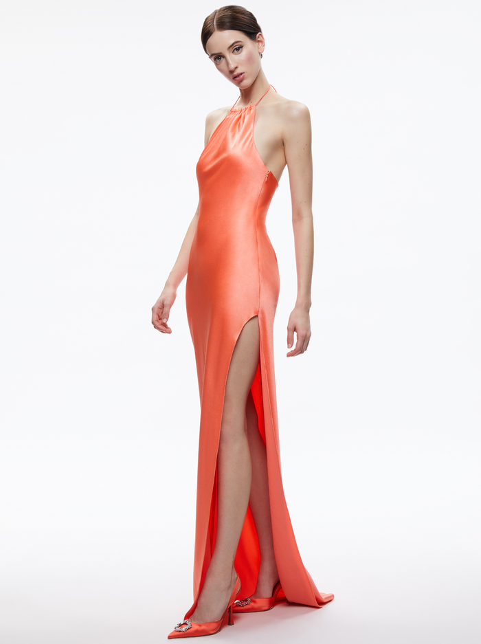 ZUMI OPEN BACK HALTER MAXI DRESS - CORAL SUNSET image 2 - Alice And Olivia