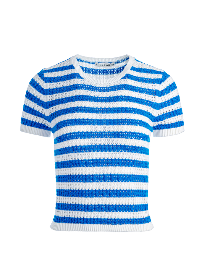 CIARA PULLOVER - SOFT WHITE/TRUE BLUE image 4 - Alice And Olivia