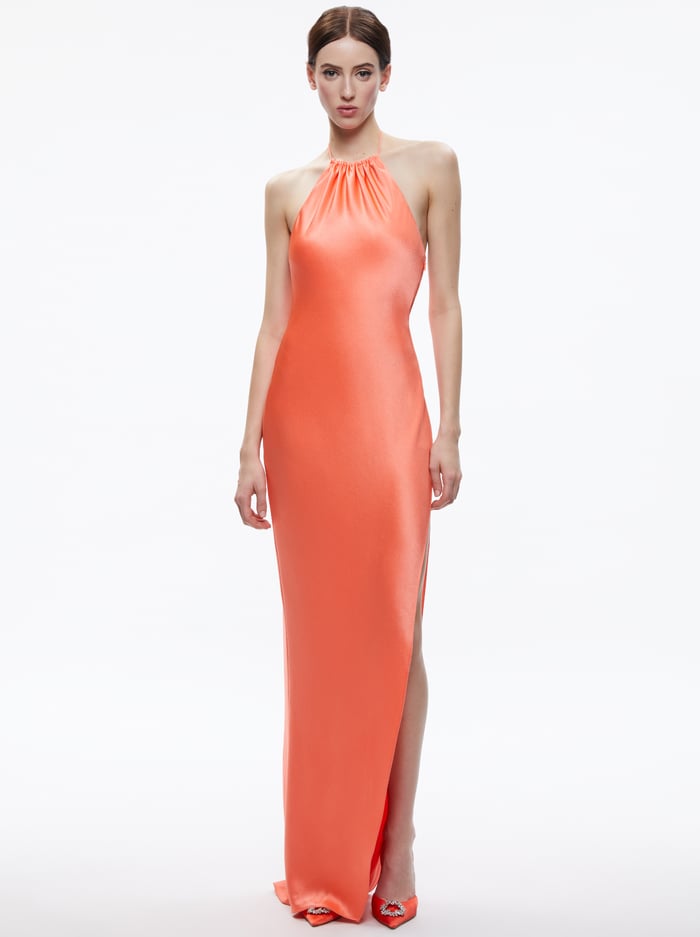 ZUMI OPEN BACK HALTER MAXI DRESS - CORAL SUNSET image 4 - Alice And Olivia
