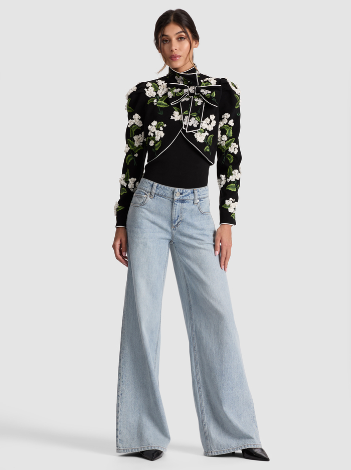 ADDISON BOW JACKET - BLACK/OFF WHITE image 1 - Alice And Olivia