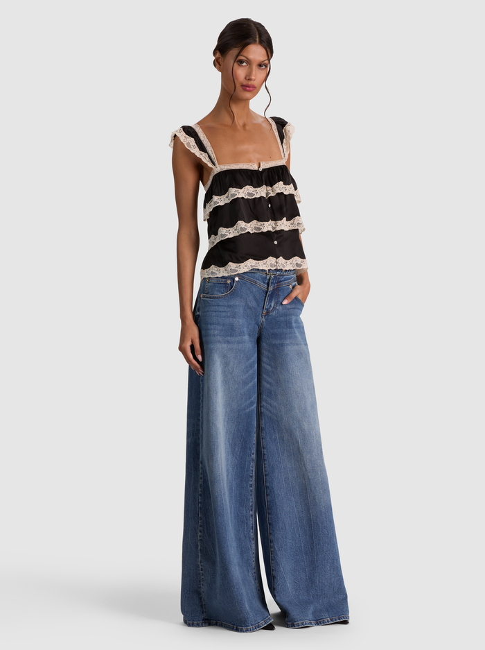 SYLVIE TIERED LACE CROP TOP - BLACK image 4 - ALICE + OLIVIA